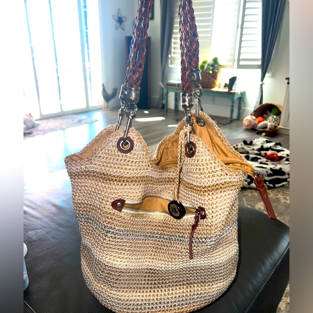 Preloved The Sak Woven Hobo Bag Handbag Tan Taupe Striped in great condition!